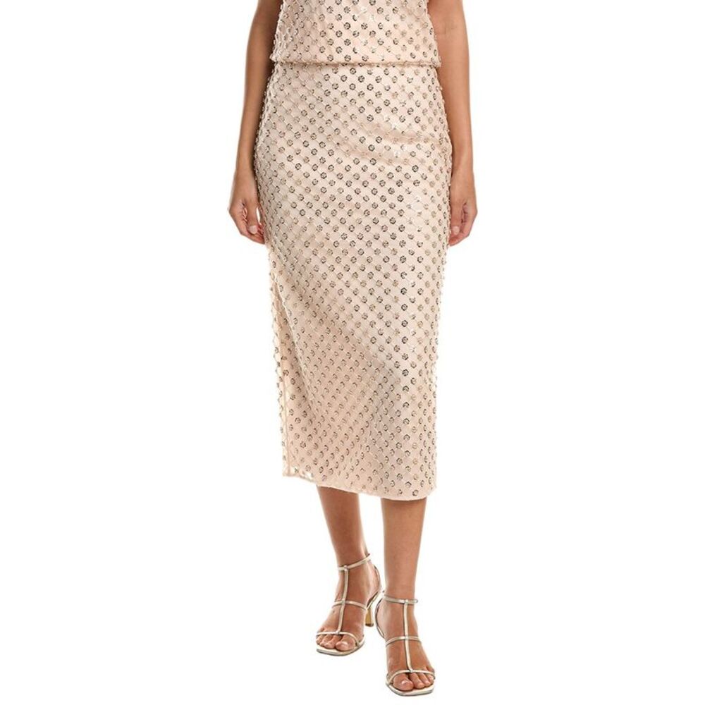 Milly Womens  Rosemary Sequin Embroidered Netting Midi Skirt, Beige